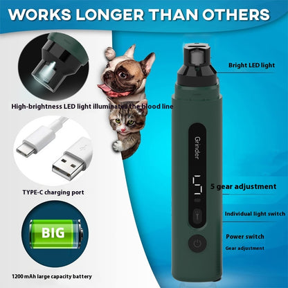 Electric Dog Nail Grinder and Cat Nail Trimmer - Rechargeable, Super Quiet with 5-Speed Settings for All Sizes of Pets