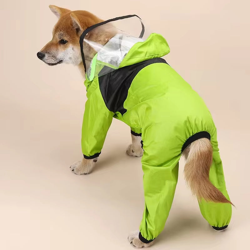 Waterproof Pet Raincoat with Transparent Hood for Dogs and Cats - Stylish Jumpsuit Jacket