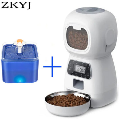 Smart Automatic Cat and Dog Feeder with 3.5L Dry Food Dispenser and 2L Water Fountain, Compatible with Tuya Wi-Fi