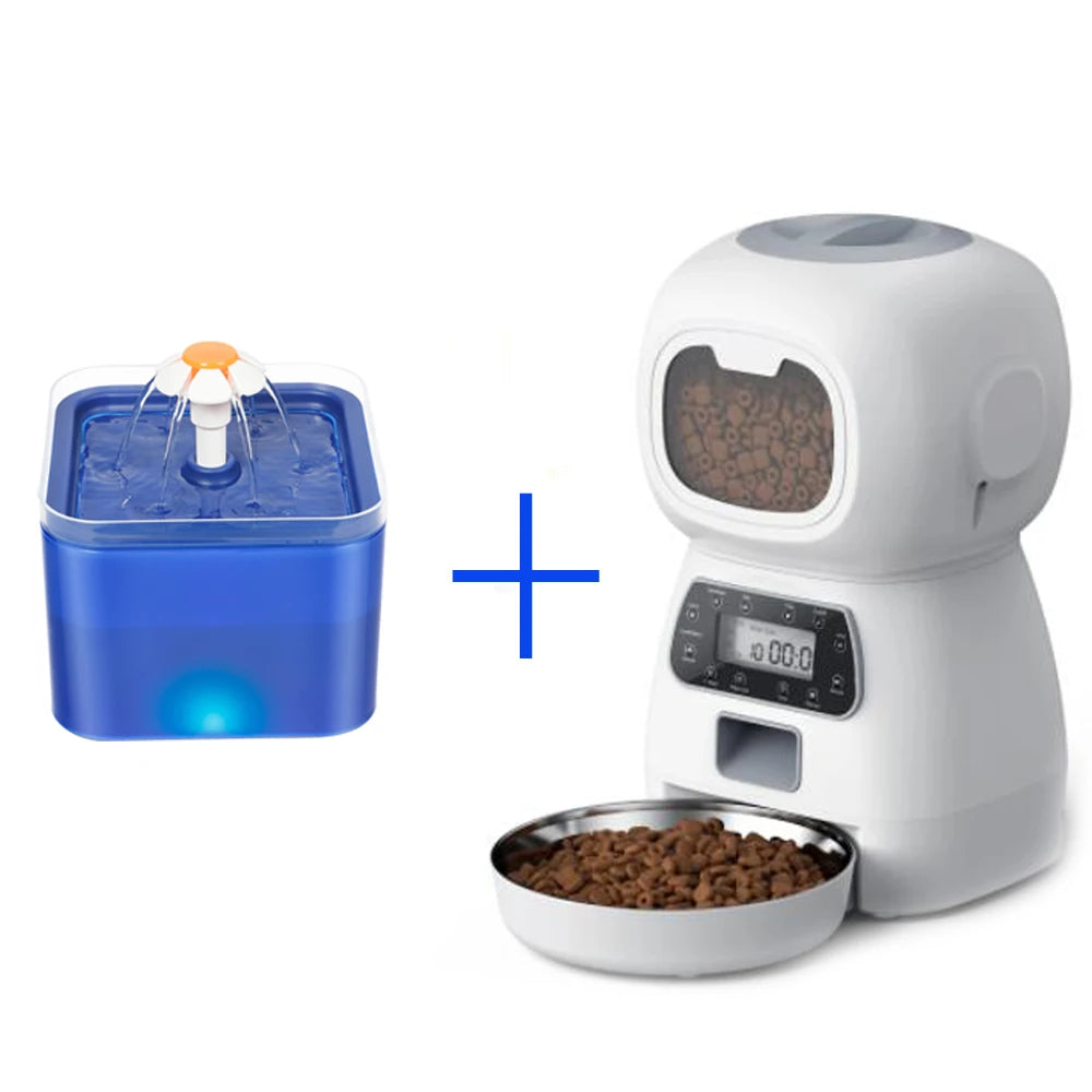 Smart Automatic Cat and Dog Feeder with 3.5L Dry Food Dispenser and 2L Water Fountain, Compatible with Tuya Wi-Fi