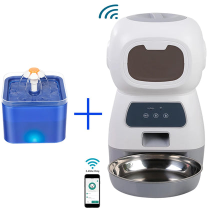 Smart Automatic Cat and Dog Feeder with 3.5L Dry Food Dispenser and 2L Water Fountain, Compatible with Tuya Wi-Fi