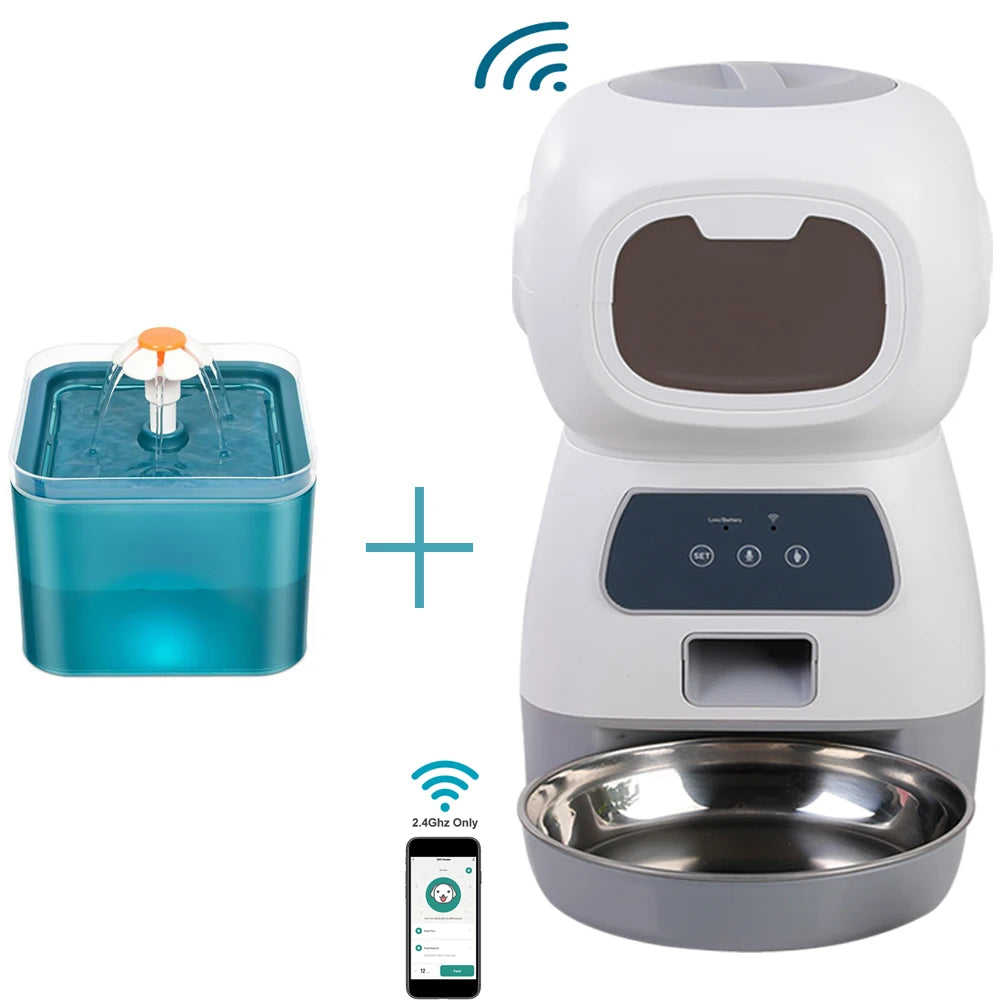 Smart Automatic Cat and Dog Feeder with 3.5L Dry Food Dispenser and 2L Water Fountain, Compatible with Tuya Wi-Fi