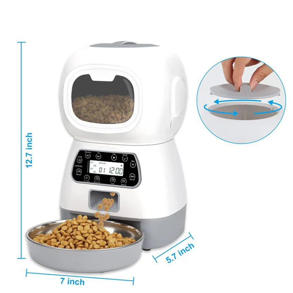 Smart Automatic Cat and Dog Feeder with 3.5L Dry Food Dispenser and 2L Water Fountain, Compatible with Tuya Wi-Fi