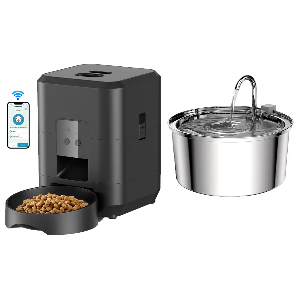 Smart Automatic Cat and Dog Feeder with 3.5L Dry Food Dispenser and 2L Water Fountain, Compatible with Tuya Wi-Fi