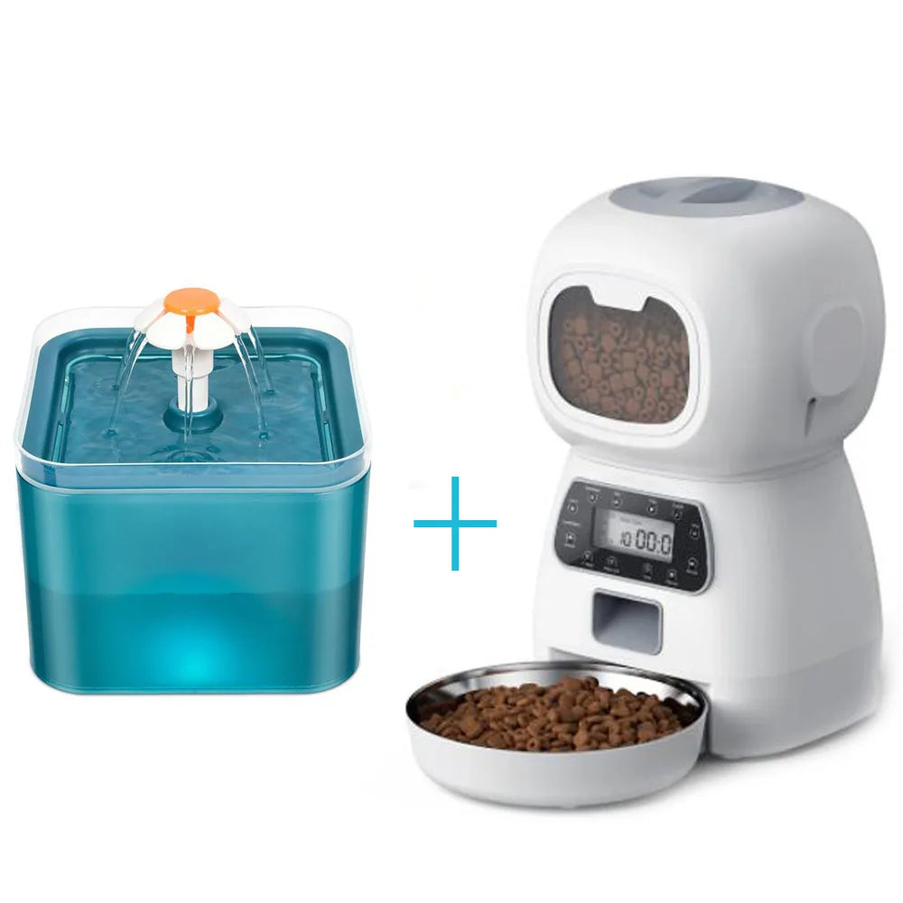 Smart Automatic Cat and Dog Feeder with 3.5L Dry Food Dispenser and 2L Water Fountain, Compatible with Tuya Wi-Fi