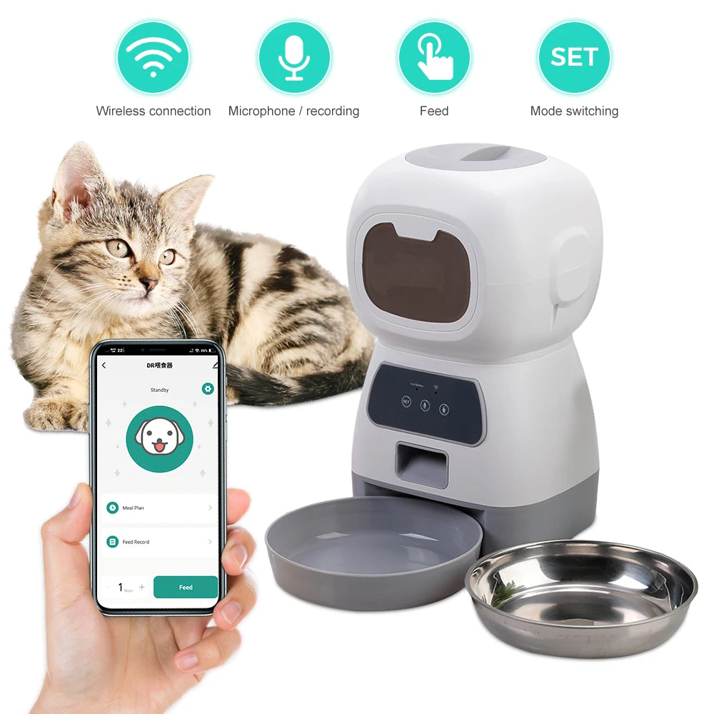 Smart Automatic Cat and Dog Feeder with 3.5L Dry Food Dispenser and 2L Water Fountain, Compatible with Tuya Wi-Fi