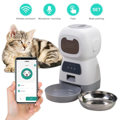 Smart Automatic Cat and Dog Feeder with 3.5L Dry Food Dispenser and 2L Water Fountain, Compatible with Tuya Wi-Fi