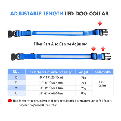 LED Dog Collar - Waterproof Luminous Safety Accessory with Flashing Light Feature