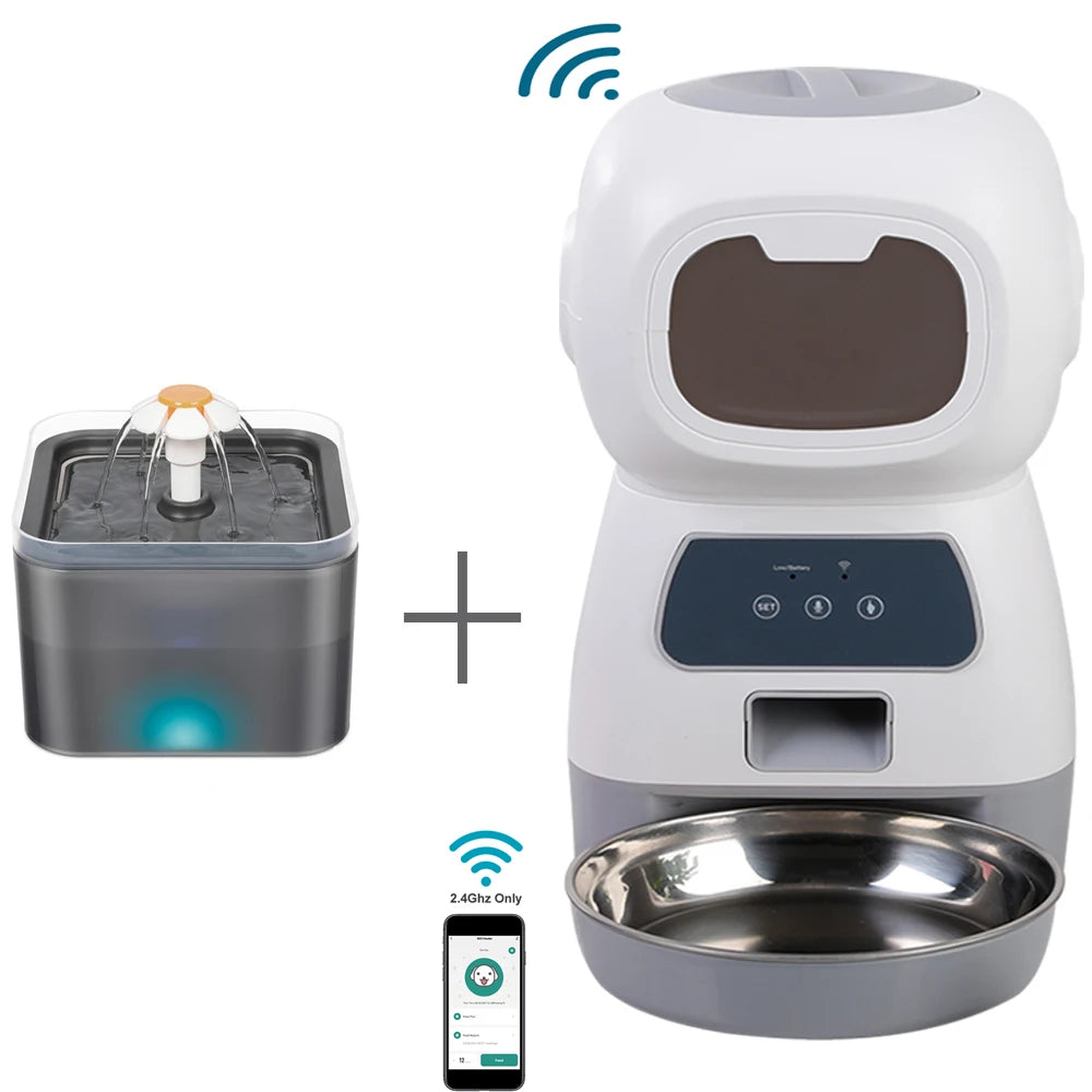 Smart Automatic Cat and Dog Feeder with 3.5L Dry Food Dispenser and 2L Water Fountain, Compatible with Tuya Wi-Fi