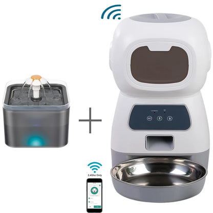 Smart Automatic Cat and Dog Feeder with 3.5L Dry Food Dispenser and 2L Water Fountain, Compatible with Tuya Wi-Fi