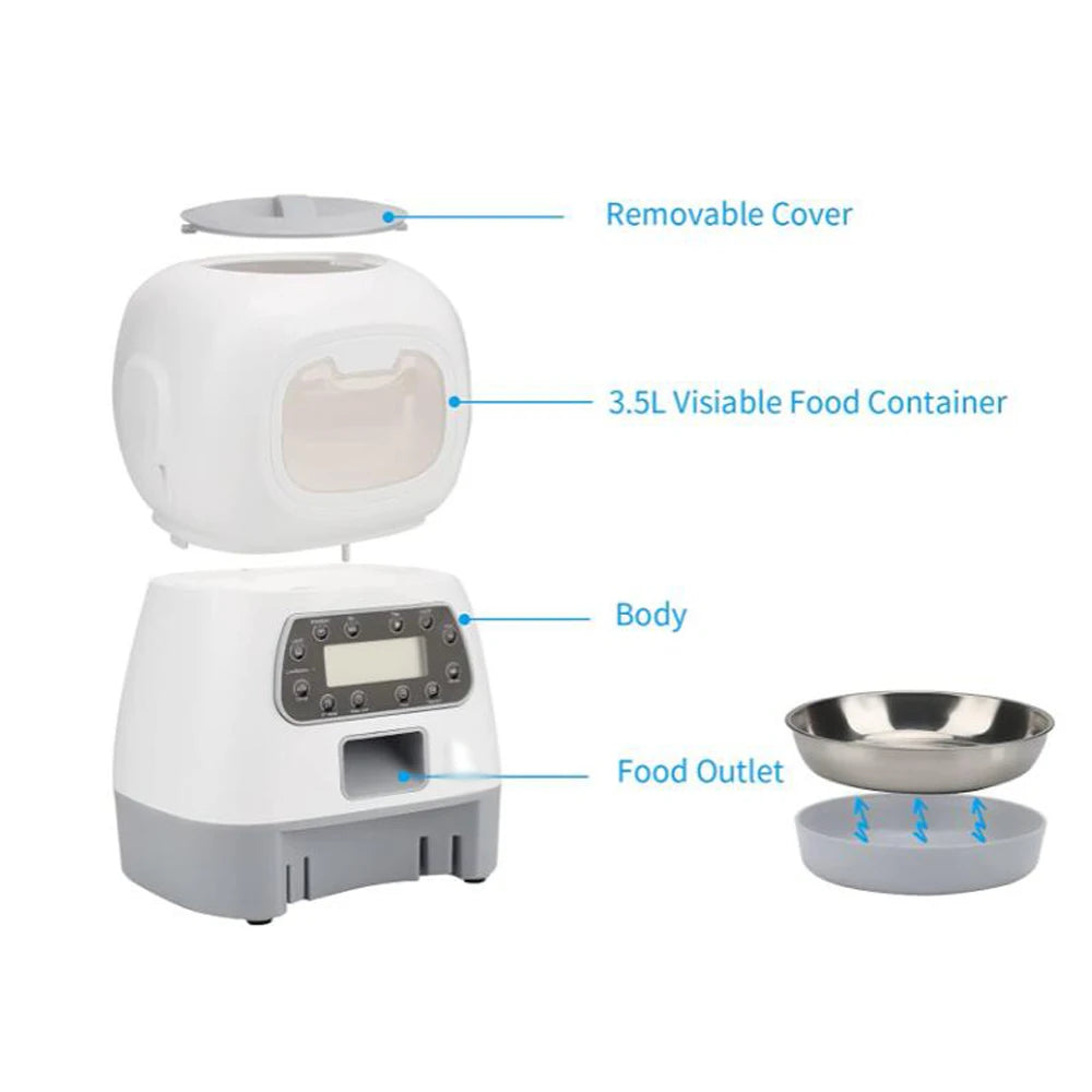 Smart Automatic Cat and Dog Feeder with 3.5L Dry Food Dispenser and 2L Water Fountain, Compatible with Tuya Wi-Fi