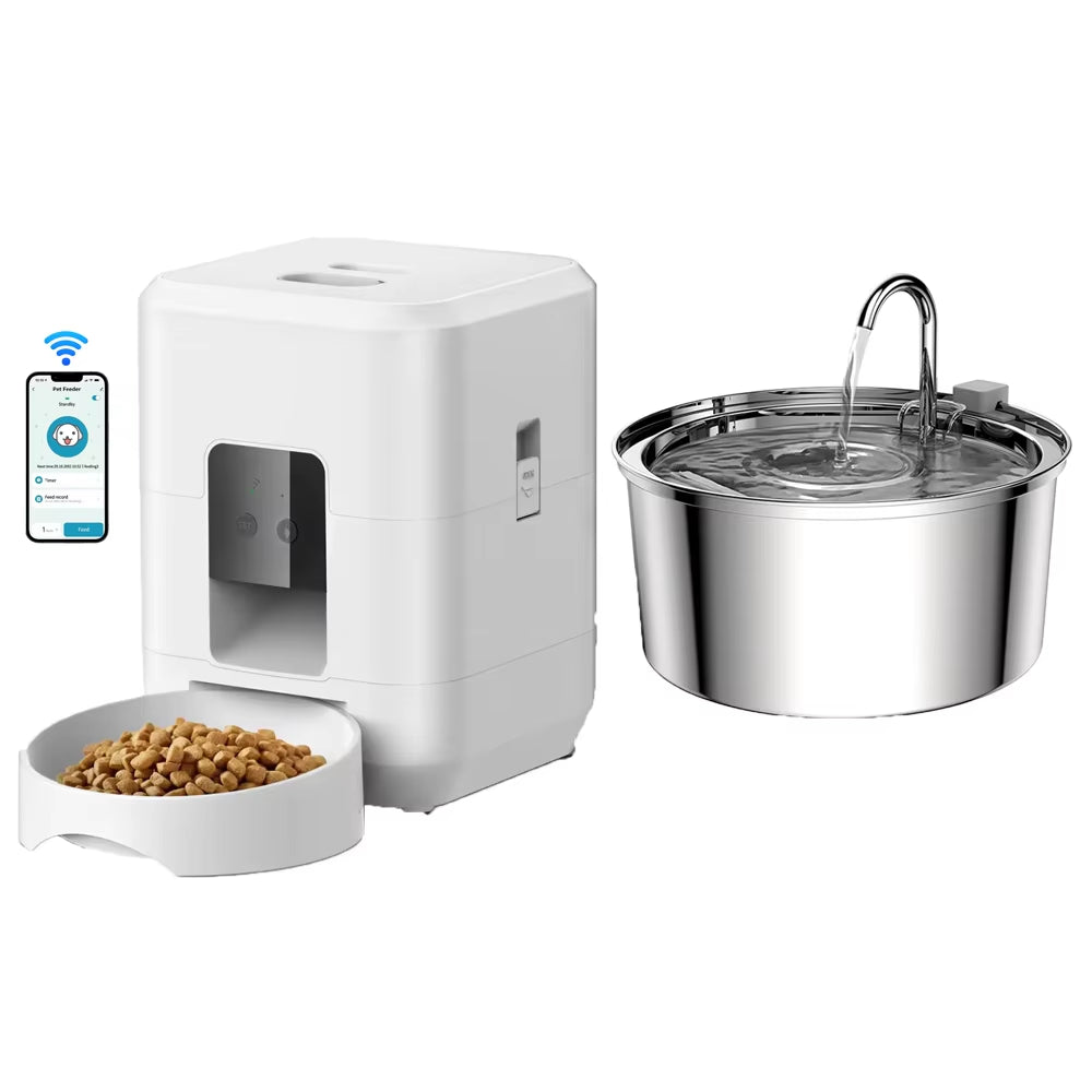 Smart Automatic Cat and Dog Feeder with 3.5L Dry Food Dispenser and 2L Water Fountain, Compatible with Tuya Wi-Fi