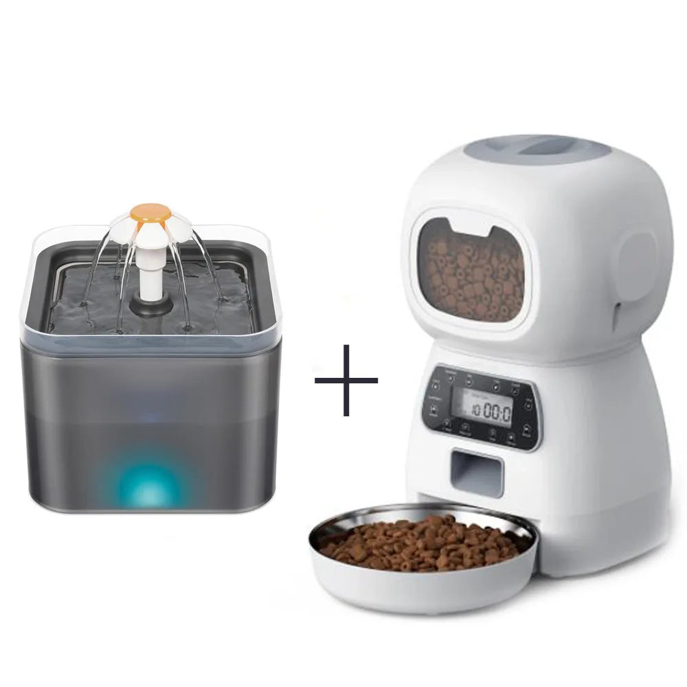 Smart Automatic Cat and Dog Feeder with 3.5L Dry Food Dispenser and 2L Water Fountain, Compatible with Tuya Wi-Fi