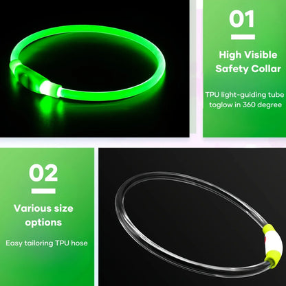LED Illuminated Dog Collar - Rechargeable Anti-Lost Necklace for Small, Medium, and Large Dogs